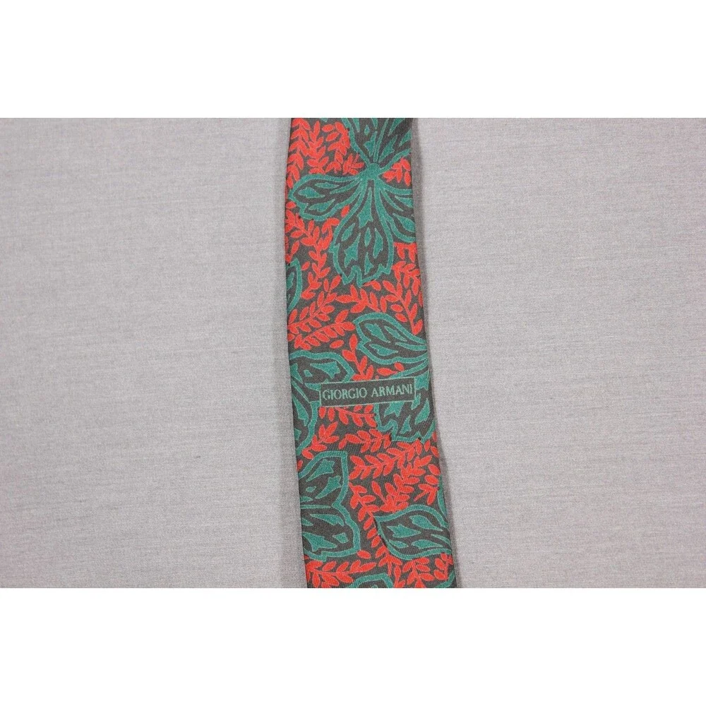 Giorgio Armani Green And Red Floral Necktie Silk Handmade Tie Italy